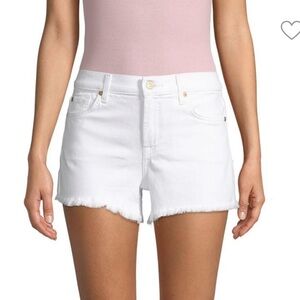 7 For All Mankind White Jean Shorts Distressed Raw-Edge Hem